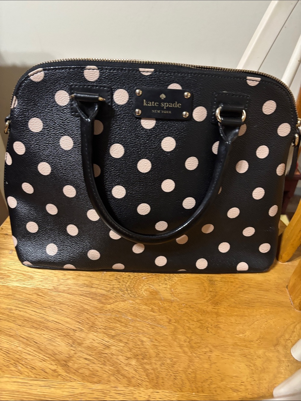 kate spade Black with Light Pink Polka Dot Satchel